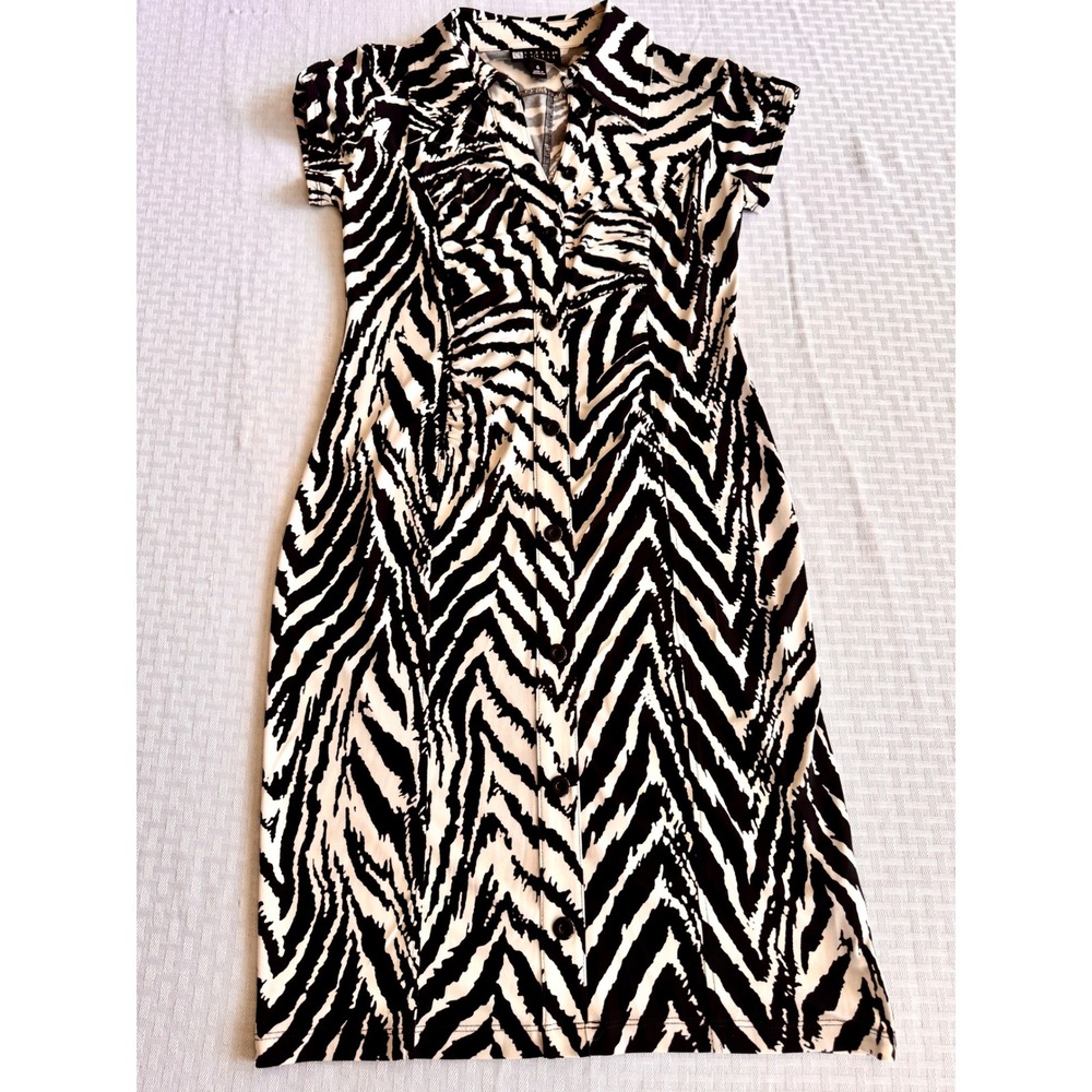 Carole Little Zebra Print Button Front Midi Dress Black White Vintage Style 6